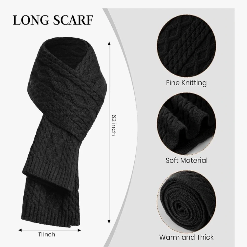 🆕 Winter Beanie Hat Scarf Gloves Touchscreen Gloves Long Neck Scarf Set w/Fleece